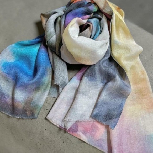 The Only One Watercolor Bloom: Hand-Dyed Premium Fine Wool Stole