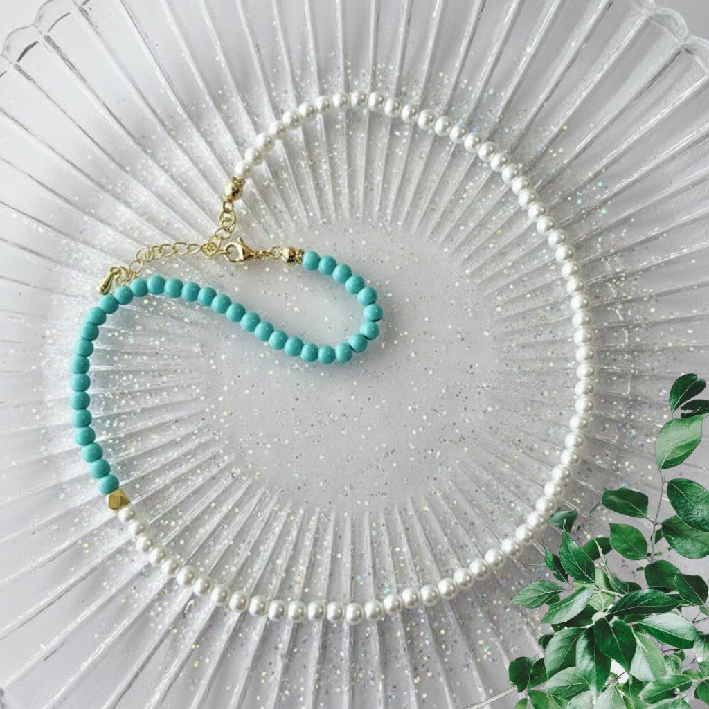 The Meeting of Two Worlds: 2-Way Turquoise & Natural Pearl Asymmetry Necklace