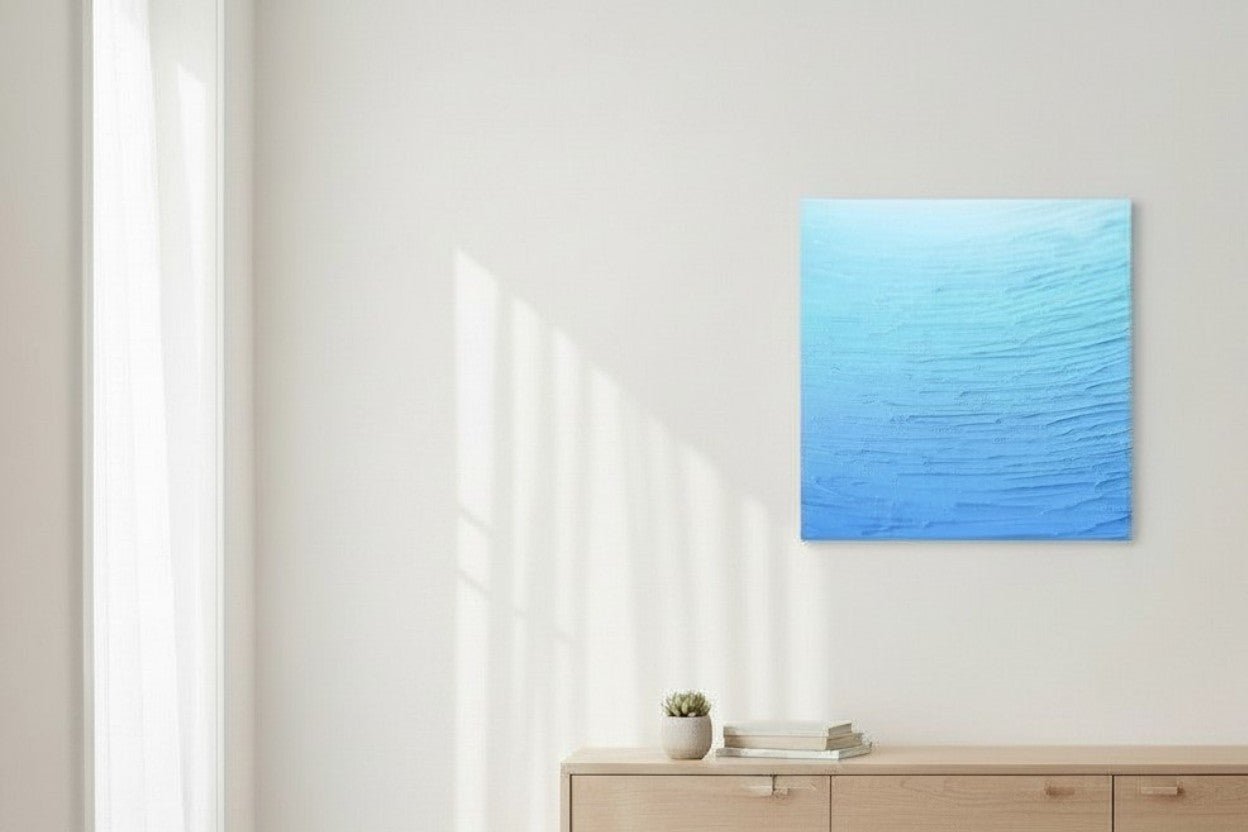 The Depth of Serenity: Hand-Painted Blue Ocean Textured Abstract Art