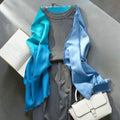 The Transition of Sky Colors: Hand-Brushed Gradient 100% Linen Scarf