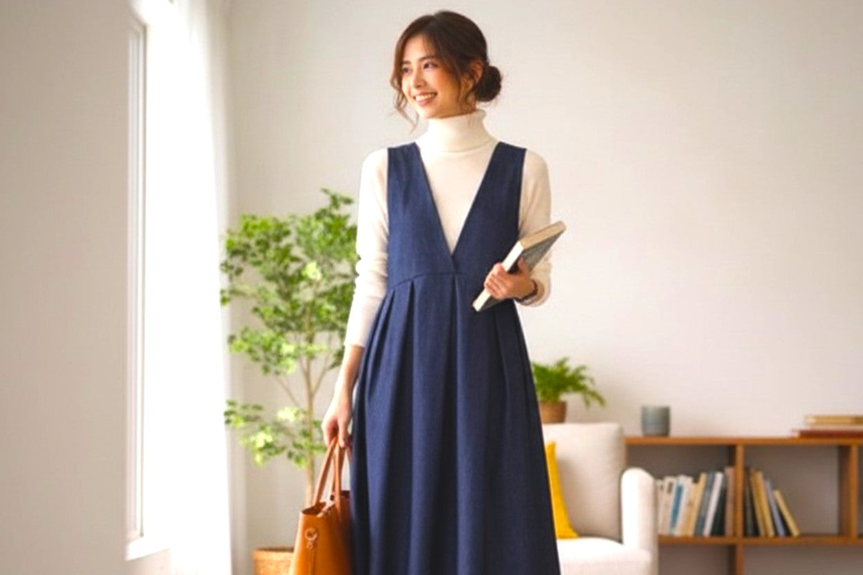 Strukturierte Fluidität: Beidseitig tragbares Kurumi-Knopf-Kleid aus Kojima-Denim