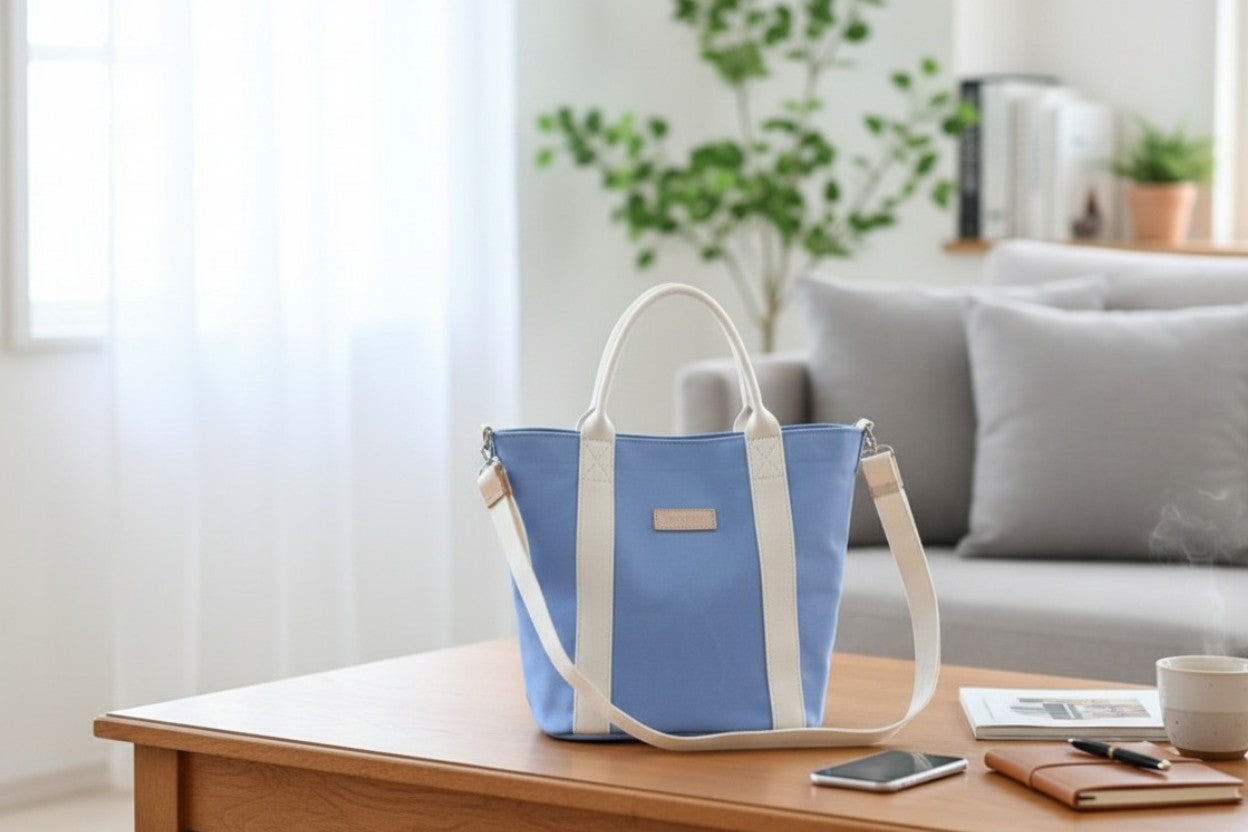 The Azure Canvas: Handcrafted Premium Japanese Canvas & Himeji Leather 2WAY Tote