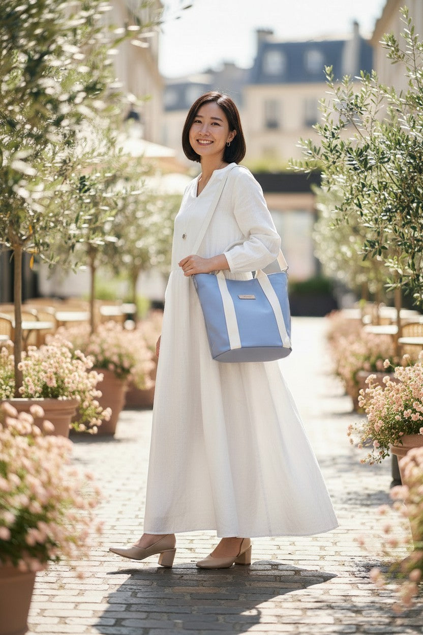 The Azure Canvas: Handgefertigter Premium-Canvas aus Japan & Himeji-Leder 2WAY-Tasche
