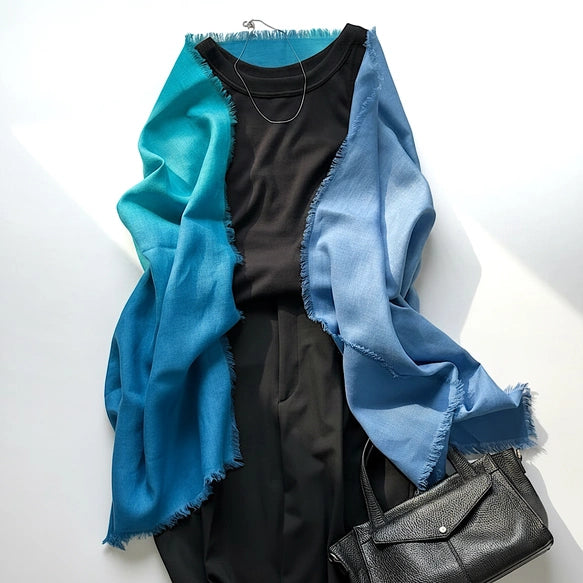 The Transition of Sky Colors: Hand-Brushed Gradient 100% Linen Scarf