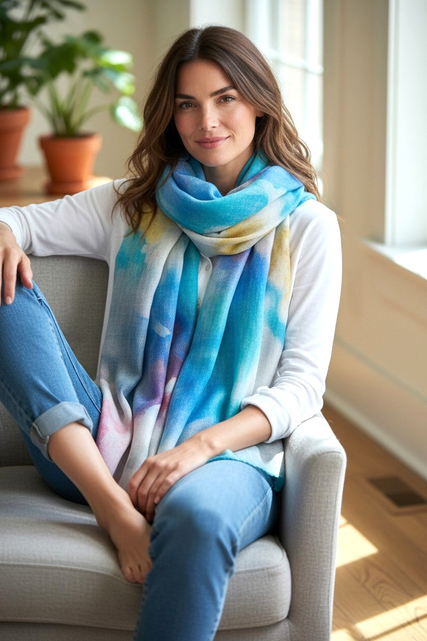 The Only One Watercolor Bloom: Hand-Dyed Premium Fine Wool Stole