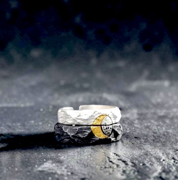 The Confluence of Cosmos: 24K & S999 Pure Silver Bespoke Rings — Jitsu-Getsu-San-Sen(Sun, Moon, Mountain, and River)