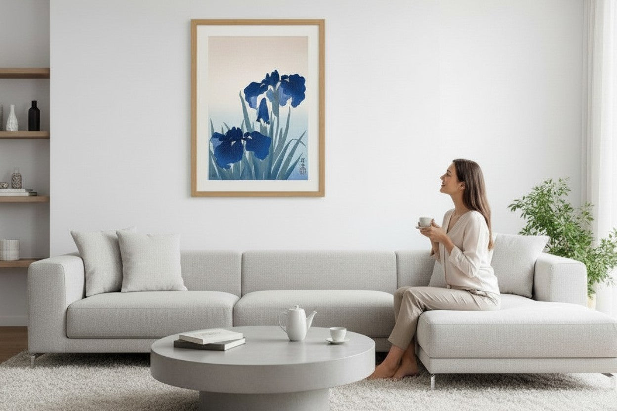 Serene Iris Bloom:Vintage Japanese Nihonga & Ukiyo-e Fine Art Poster