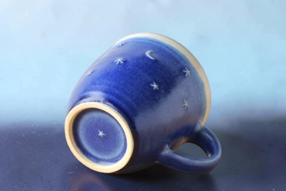 My Starlight: One-of-a-Kind Artisan Ceramic Mug Embraced by the Night Sky with Crescent Moon