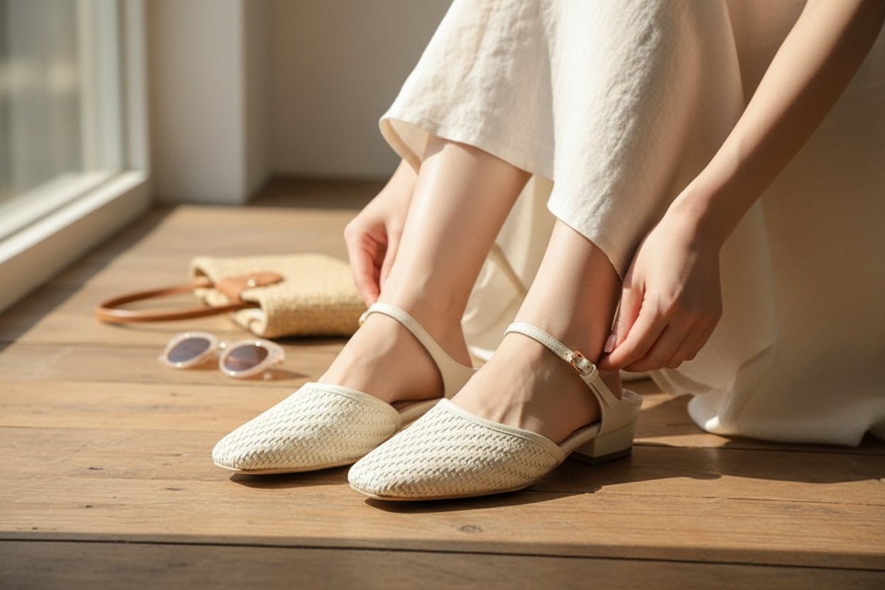 Effortless Elegance: Handcrafted Japanese Mesh Square-Toe Mule
