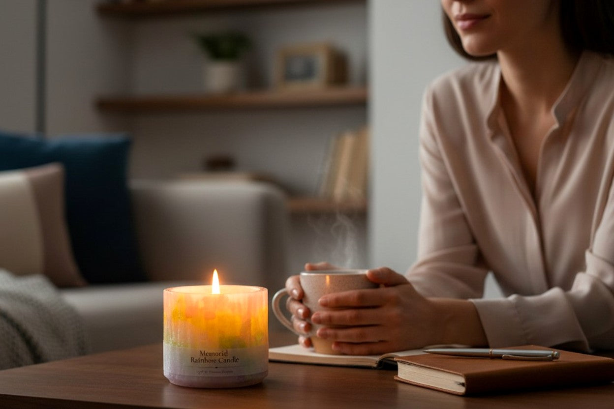 The "Rainbow Bridge": Artisan Rainbow Hydrangea Botanical Candle Shield (LED candle recommended)