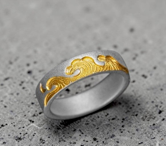 Haute-Couture Symphony: 24K & S999  Ring —Mountain and Sea