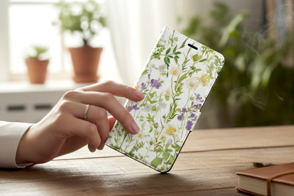 Die Sonnenbeschienene Botanische Wiese: Handgefertigtes Folio iPhone Case