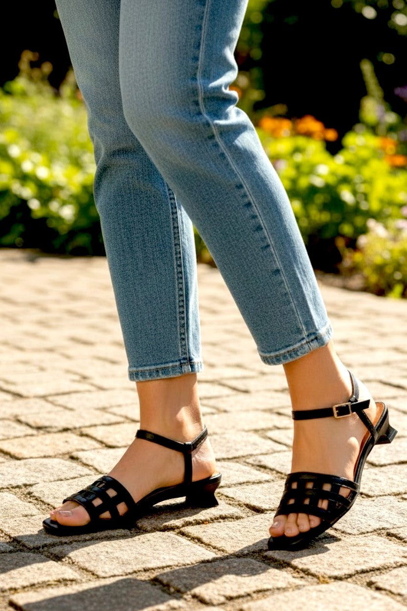 Graceful Steps: Japanese Artisan Scallop Mesh Ankle-Strap Sandals