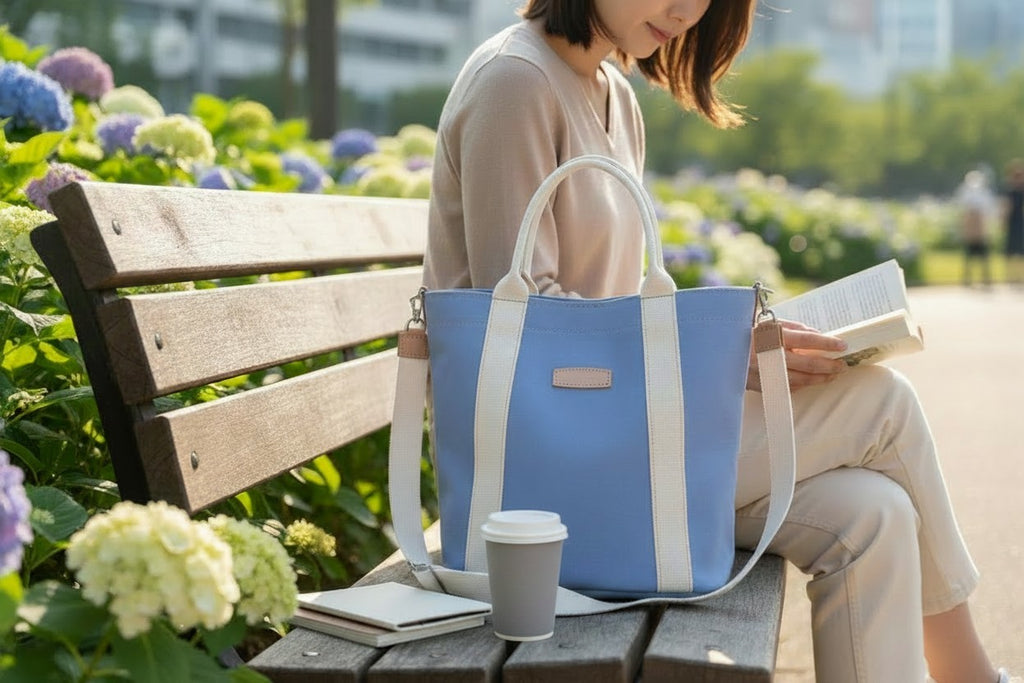 The Azure Canvas: Handgefertigter Premium-Canvas aus Japan & Himeji-Leder 2WAY-Tasche