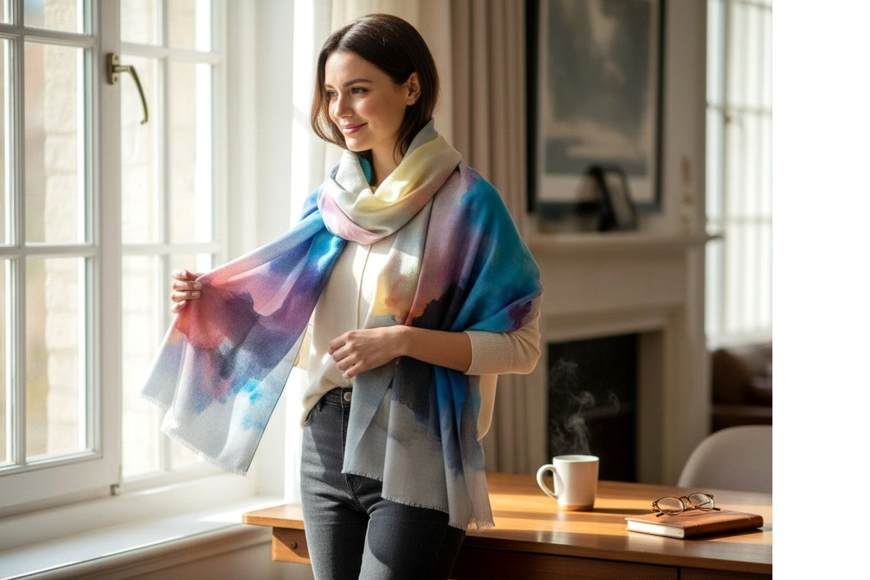 The Only One Watercolor Bloom: Hand-Dyed Premium Fine Wool Stole