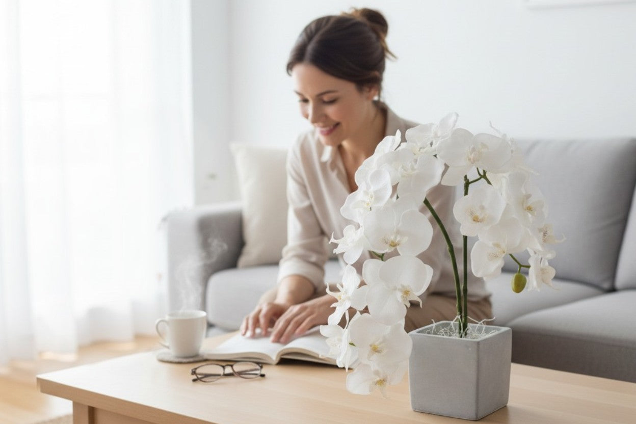 The Courier of Joy and Serene Grace: A Premium Two-Stemmed Orchid Sculpted in a Modern Concrete Vessel