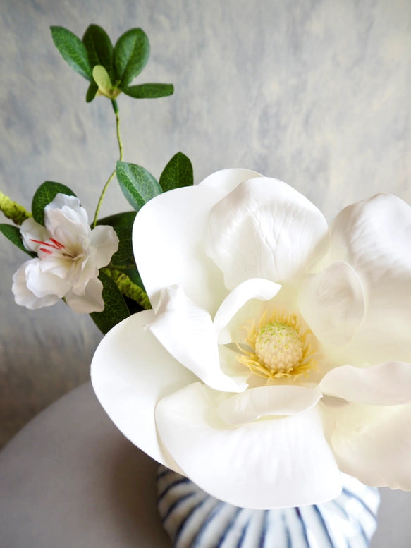 The Japandi Magnificence: Premium Handcrafted Artificial Magnolia & Branch Ikebana Arrangement