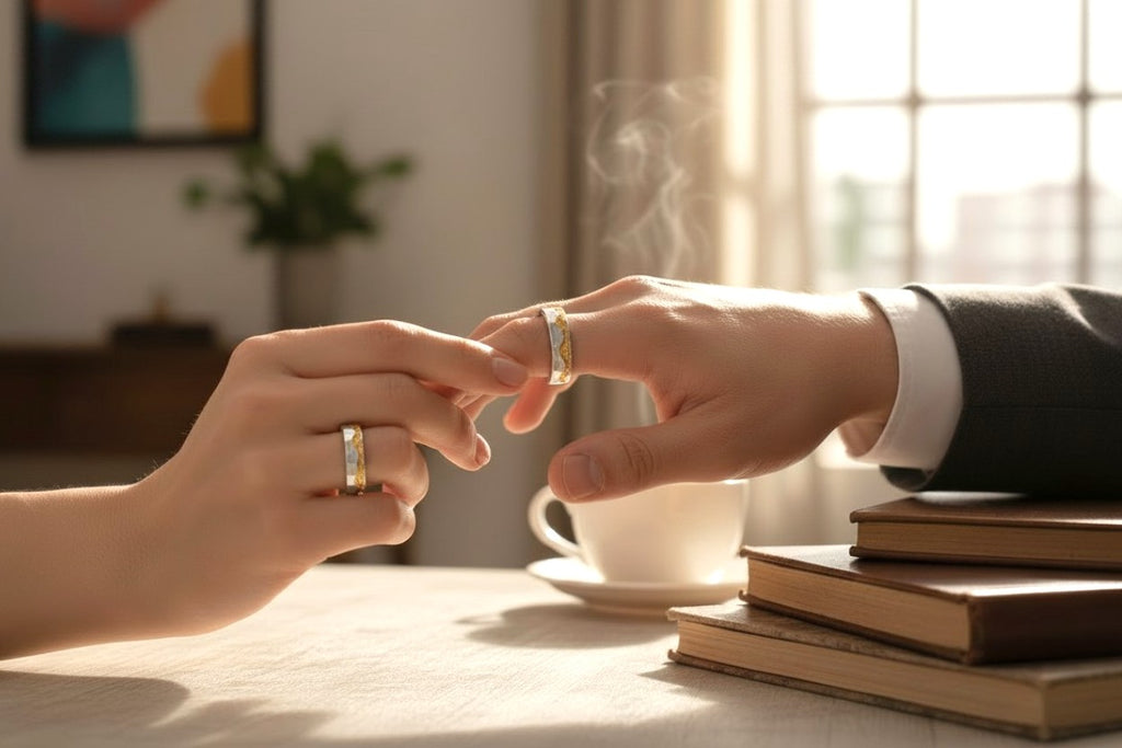 Der Radiant Surge: 24K & S999 Reinsilber Maßgefertigter, gehämmerter Artisan Ring - Goldwelle