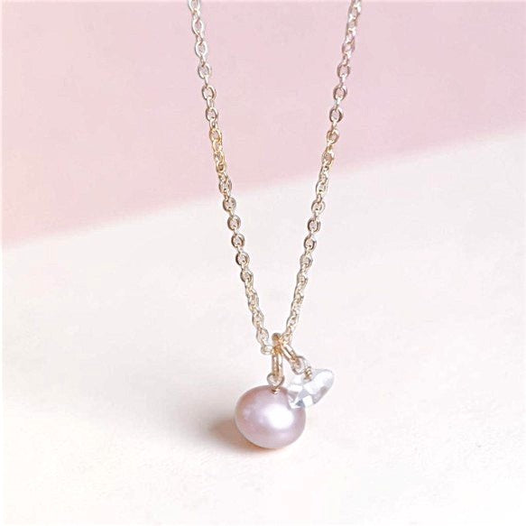 Japanische Sakura Pink Naturperle & AAA Herkimer Diamant Verträumte Halskette