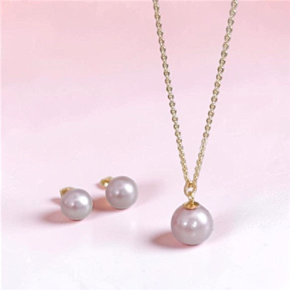 Japanese Natural Untreated Mauve Pink Pearl  Necklace & Earrings
